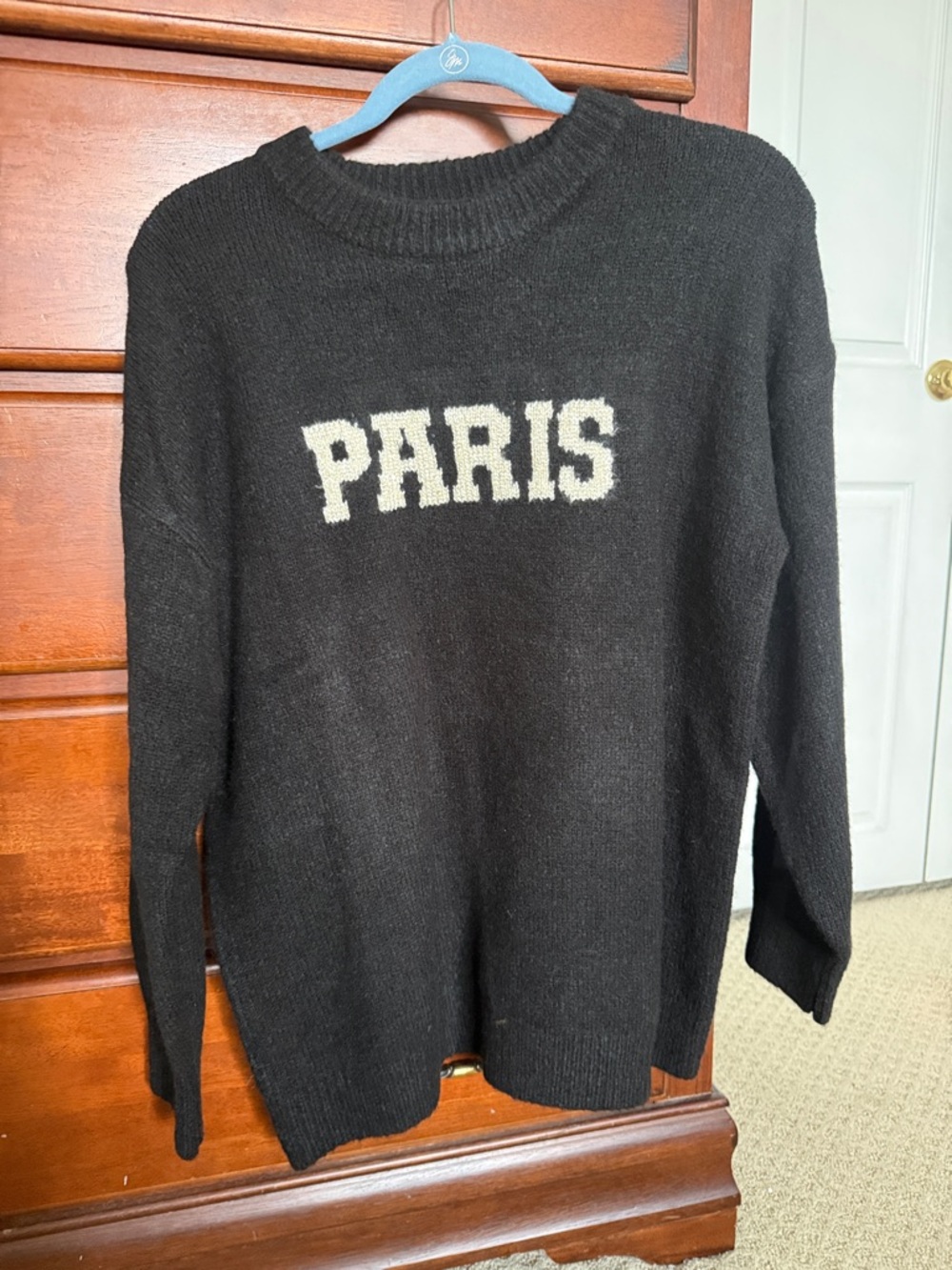 Black 'PARIS' Crewneck Sweater - Classic Graphic Knit